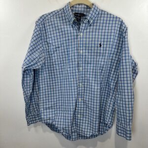 Ralph Lauren‎ Plaid Button Down Shirt Long Sleeve Classic Fit Blue L
